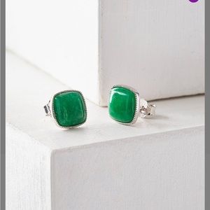 • Jade & Sterling Silver Square Stud Earrings •